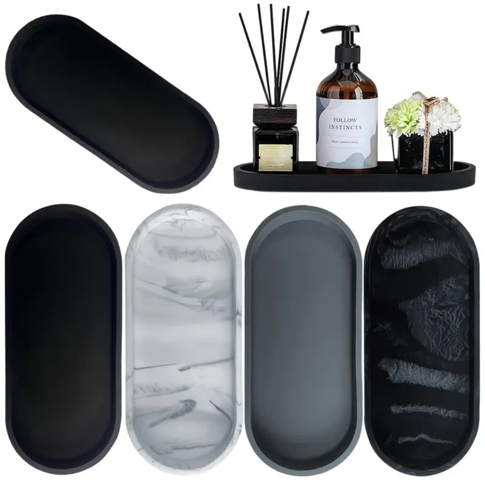 Home Essentials Bathroom Rack - 1Pc Bathroom Dressing Silicone Tray, Rectangular