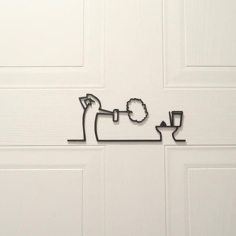 Home Bathroom Door Signs - New Minimalist Line Metal Bathroom Sign