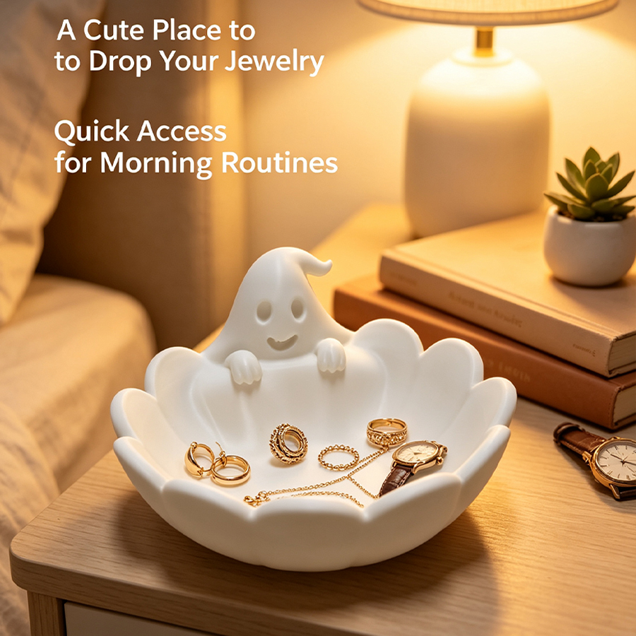 Home Essentials Bathroom Rack - Multifunctional Matte White Ghost-Shaped Jewelry Storage