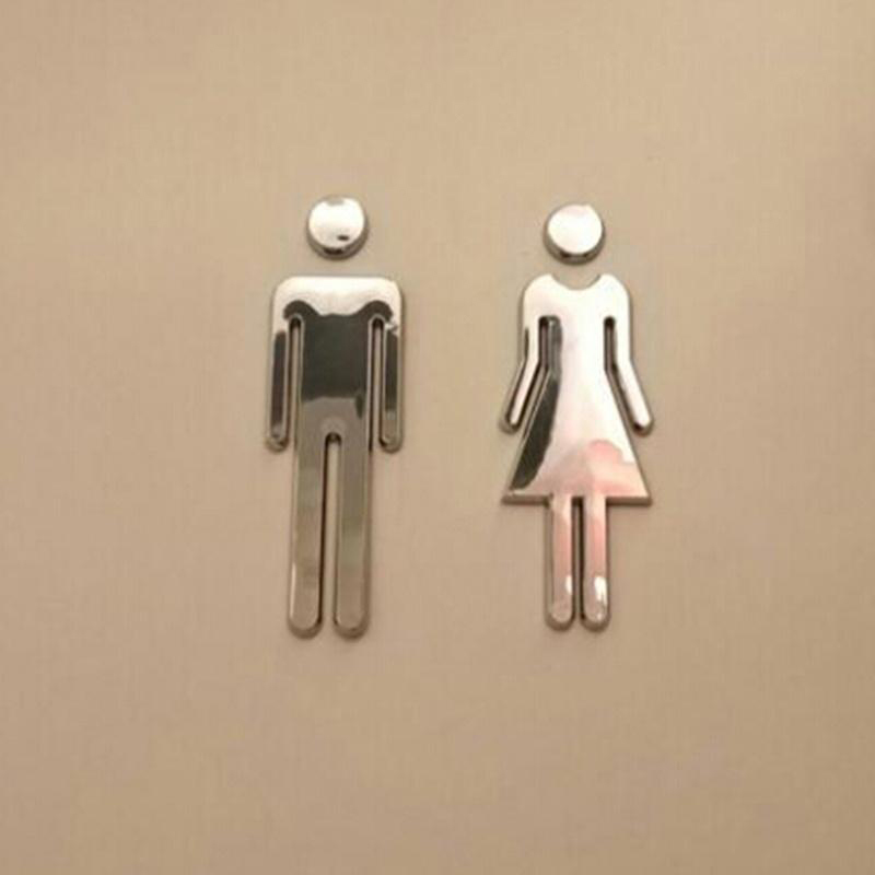 Home Bathroom Door Signs - 3D Acrylic Mirror Toilet Door Sign