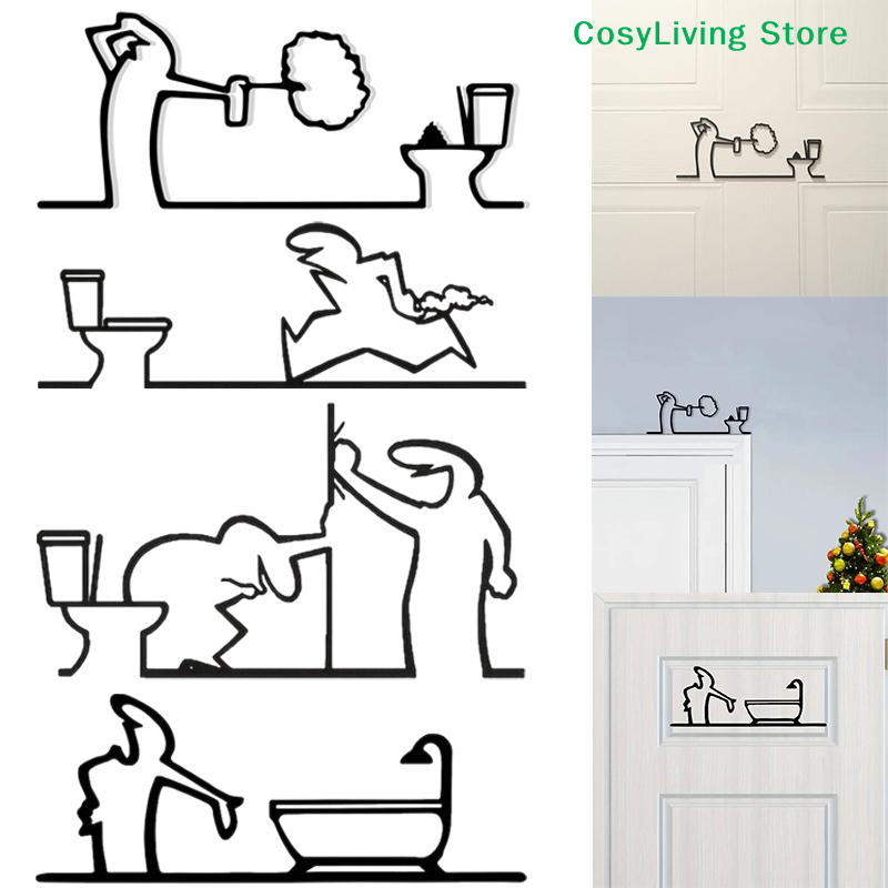 Home Bathroom Door Signs - Metal Minimalist Line Bathroom Sign Ornament