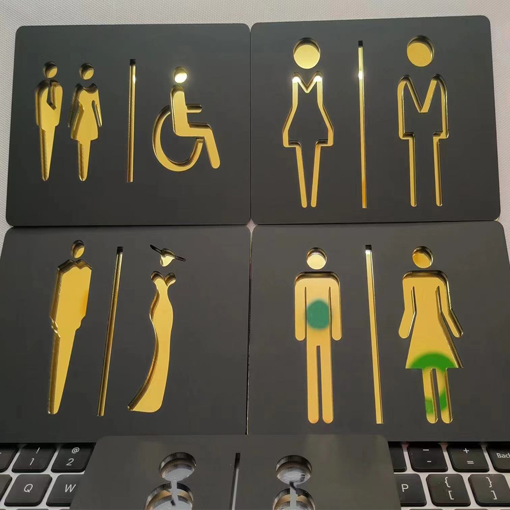 Matte Black Gold Toilet Sign P - огляд і ціна Home Bathroom Door Signs