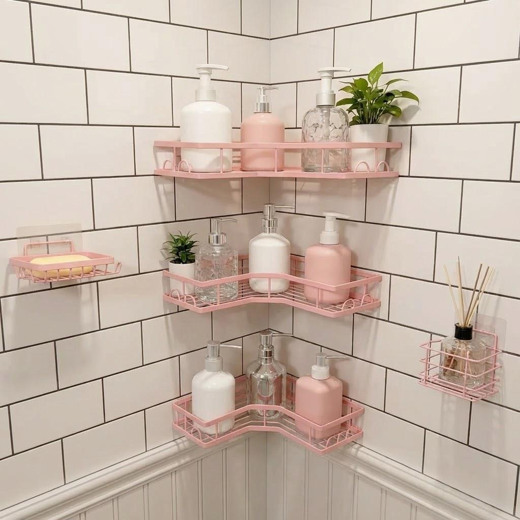 5Pcs Minimalist Pink Shower Or - огляд і ціна Home Essentials Bathroom Rack
